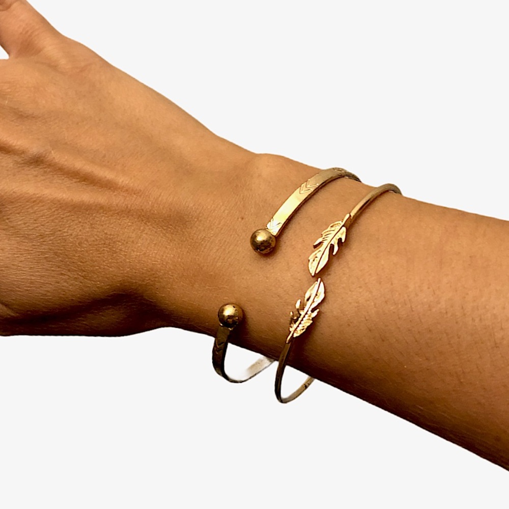 Gold stackable cuff bangle bracelets